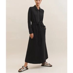 NWT ME+EM Ponte Long Sleeve Shirt Collar Maxi Dress + Belt
